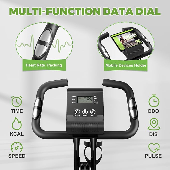 Caromix Folding Exercise Bike, 5 in 1 Stationary Bike with 16-Level Adjustable Magnetic Resistance, 330LB Capacity Indoor Workout Bike, Foldable Exercise Bike for Seniors and Adult