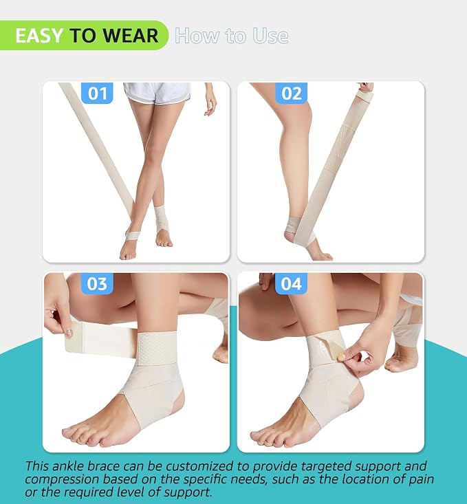 HiRui Ultrathin High-Elastic Ankle Wraps Ankle Brace for Men Women Kids, Adjustable Ankle Straps for Running, Football, Basketball, Sprains, Arthritis, Plantar Fasciitis (Beige, Medium (Pack of 2))