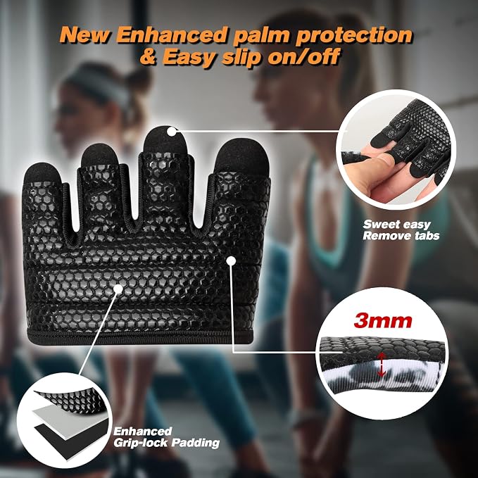 Minimal Workout Gloves for Women Men, Micro Fingerless Gym Gloves Grip Pads | Work Out Gloves for Kettlebells, Weight Lifting, Exercise, Pull Up, ,Cross Training, Silicone Grip Lifting Half Finger Gloves