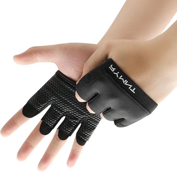 Minimal Workout Gloves for Women Men, Micro Fingerless Gym Gloves Grip Pads | Work Out Gloves for Kettlebells, Weight Lifting, Exercise, Pull Up, ,Cross Training, Silicone Grip Lifting Half Finger Gloves