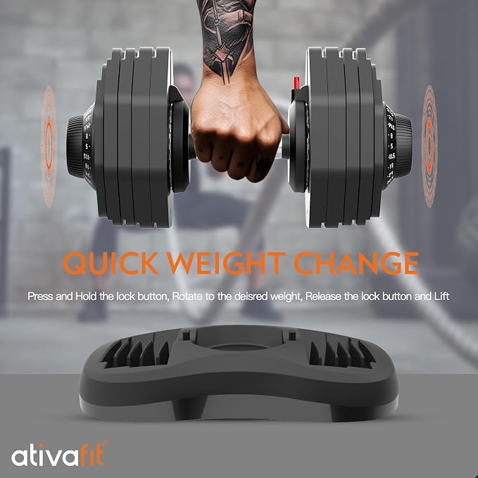 ATIVAFIT Adjustable Dumbbells Set, 5–88LB Quick Adjust Free Weights with Double Safety Lock & Anti-Slip Steel Handle, Space Saving Home Gym Equipment for Full Body Strength Training