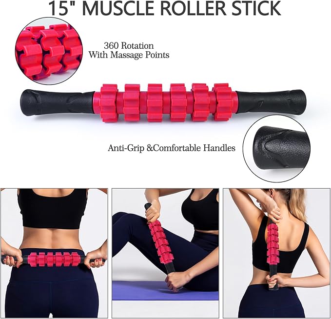 5 in 1 Foam Roller Set High Density Patented Foam Roller for Exercise | Foam Roller Massage Stick, Massage Ball, Resistance Band for Deep Muscle Massage Pilates Yoga Trigger Point Release Pink