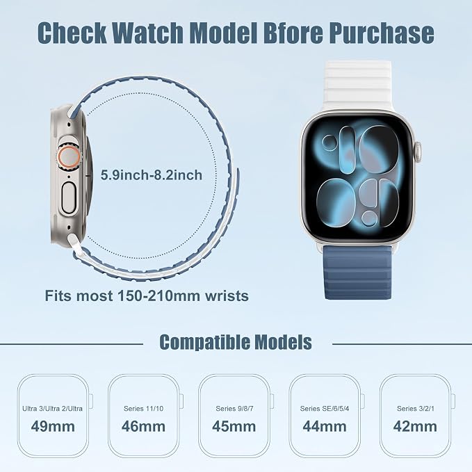 Magnetic Sport Silicone for Apple Watch Ultra 3 2 Band 49mm 46 45 44mm Men | Upgraded Magnet,Two-Tone Design,Waterproof,Soft Loop Strap for iWatch Ultra 3/2 Series 11 10 9 8 7 6 5 4 SE 46mm 45mm 44 49