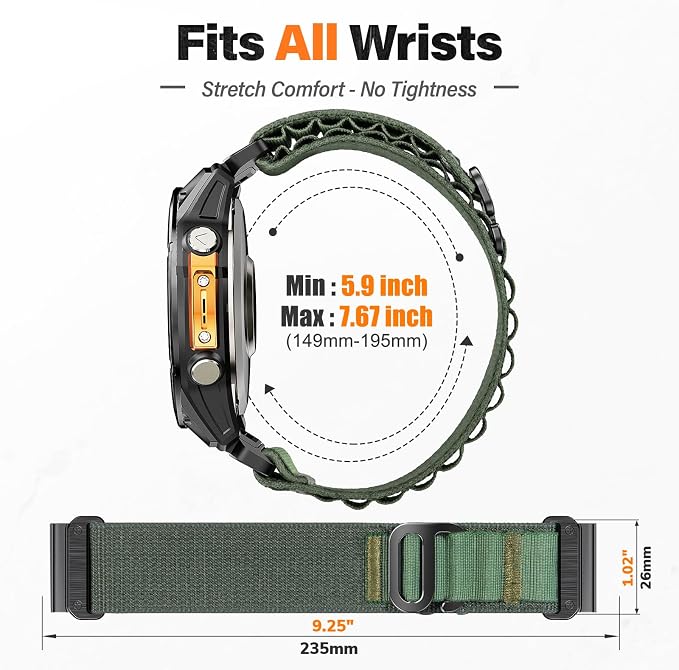 Alpine Loop Nylon Watch Band Compatible with Garmin Fenix 5X / 6X / 7X / 8 51mm, Quickfit 26mm Rugged Watch Bands for Garmin Fenix 8 Pro 51mm / 7X Pro / 6X Pro / 5X Plus, for Fenix 3, Tactix Delta