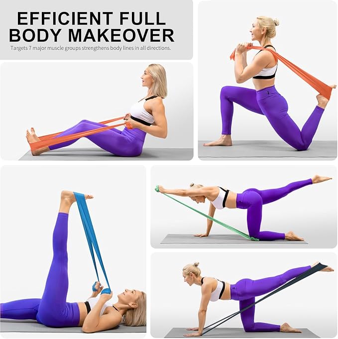 A AZURELIFE Resistance Bands,Professional Long Non-Latex Elastic Stretch Bands,Exercise Bands for Physical Therapy, Yoga, Pilates, Rehab, at-Home or The Gym Workouts, Strength Training