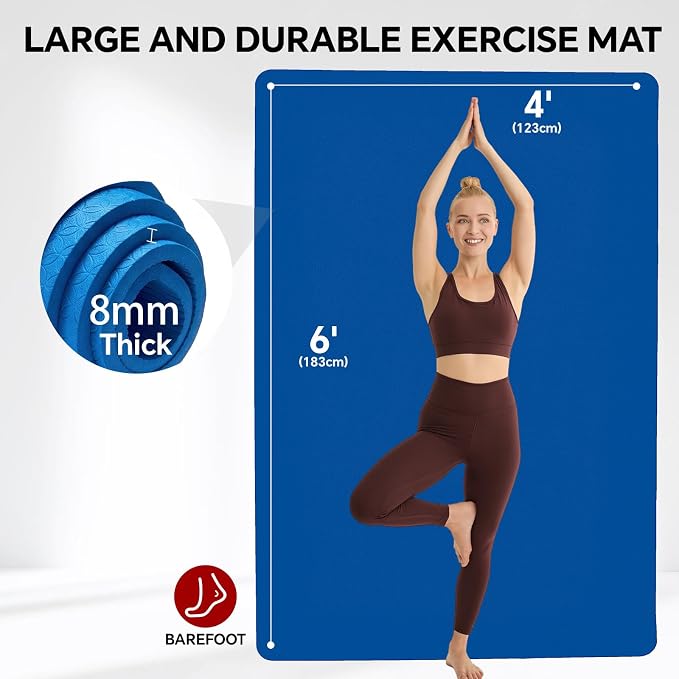 Stepwaver Extra Large Yoga Mat 6'x4'(1/3" & 1/4" Thick), Non-Slip, Ultra Durable, Wide Workout Mat, Wide Exercise Mats for Home Workouts, Yoga, Pilates, Stretching (Barefoot Exercise)