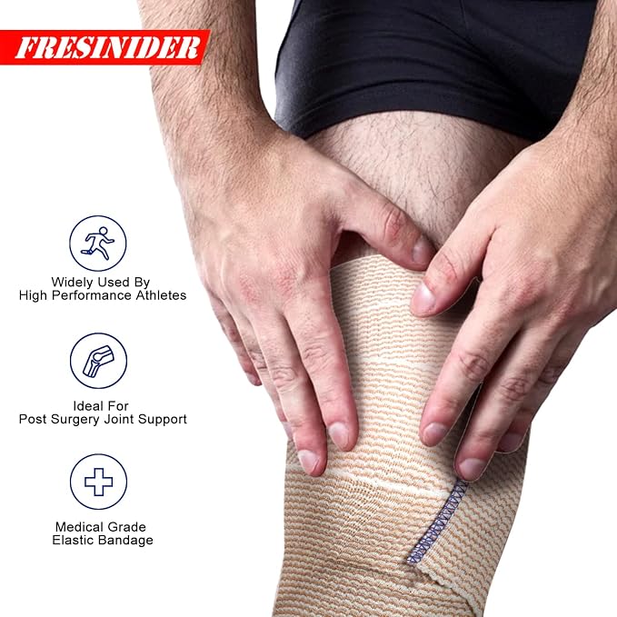 FRESINIDER Premium Elastic Bandage Wrap 3 Inch, 8 Pack, Hook and Loop | Versatile 3-Inch Cotton Compression Wrap for Ankle, Wrist and Elbow; Secure Ends for Sprains, Swelling and Sports Recovery.