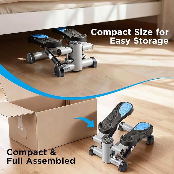 Efitment Mini Stepper for Exercise at Home, Twist Stair Stepper with Resistance Bands, LCD Monitor, Compact Cardio Step Machine for Full Body Workout