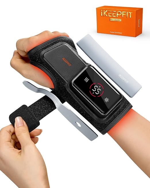 MAXease Cordless Heated Wrist Brace for Pain Relief, Warmer & Massager for Carpal Tunnel & Arthritis, Wrist Heating Pad with Splint for Hand Joint & Night Support, FSA&HSA, Size M, Right