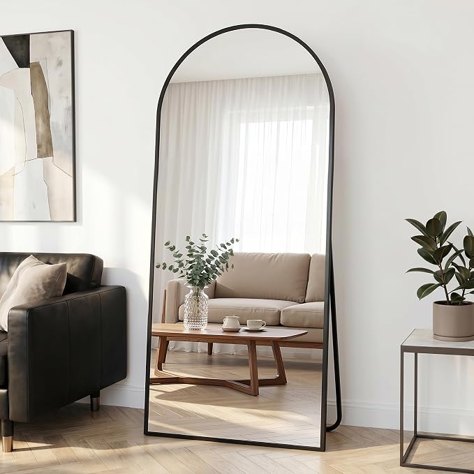 Full Length Mirror, 71"x27" Arched Floor Mirror Freestanding, Floor Standing Full Body Mirror with Stand for Bedroom, Hanging Mounted for Living Room Cloakroom, Black