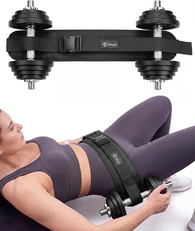 Hip Thrust Belt, Leather Dumbbell Booty Workout Belt | Adjustable non-slip booty belt for hip thrusts, fits dumbbells kettlebells plates, home gym exercise equipment