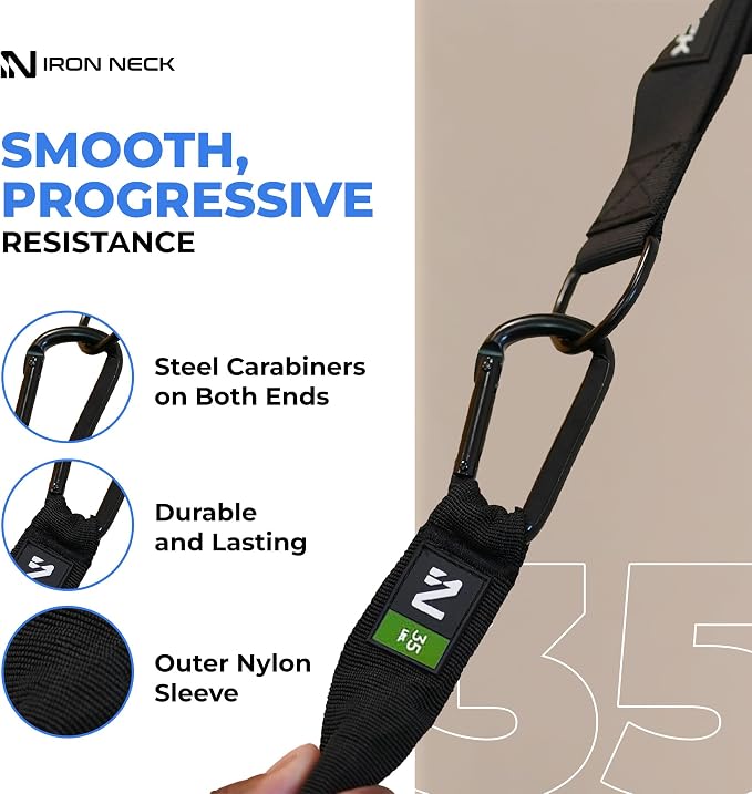 Resistance Band, Durable Exercise Band with Steel Carabiners for Neck Training, Strength Workouts, Stretching, and Rehab