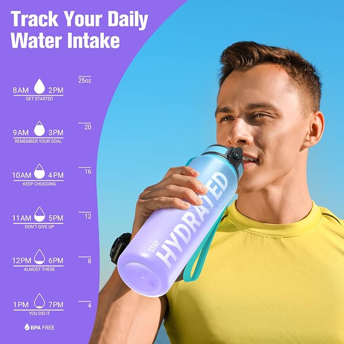 Sahara Sailor Water Bottle 25oz, Tritan Sports Bottle with Time Marker | Bpa Free, Leakproof Wide Mouth With Fast Flow Lid And Cleaning Brush, For Gym School Office Travel, 1 Count