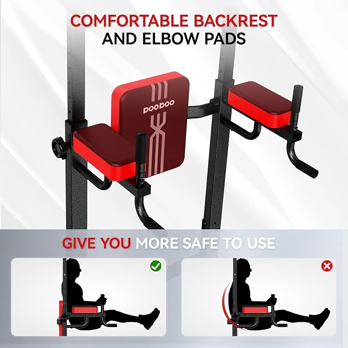 Pull Up Bar Power Tower Dip Station, 450LB Adjustable Home Gym Equipment | 11-height adjustment supports pull ups, dips, knee raises, push ups and versatile full-body strength training