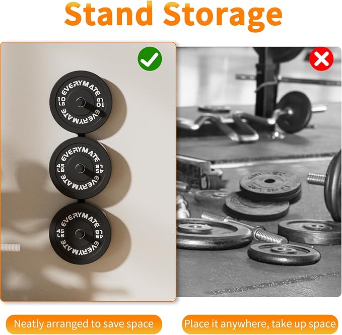 EVERYMATE Weight Plate Storage Rack, Olympic Weight Plate Holder, Bumper Plate Storage, Home Gym Organizer