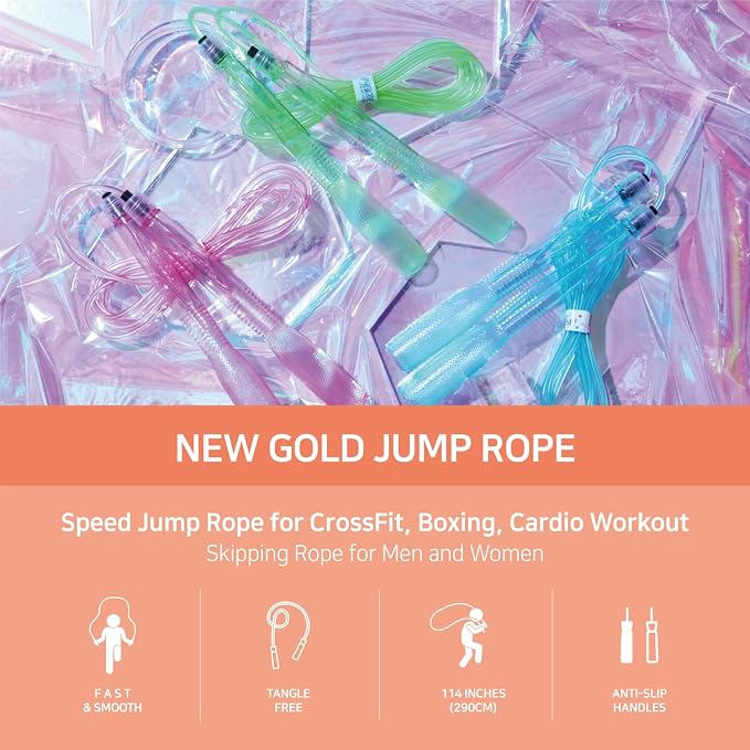Skipping Jump Rope for Fitness Workout - Light Weight, Adjustable, Tangle Free, Excellent line control for Cardio Boxing, CrossFit, Training Exercise All Ages and Gender ( Special Luxury, KA-220, Made in Korea)