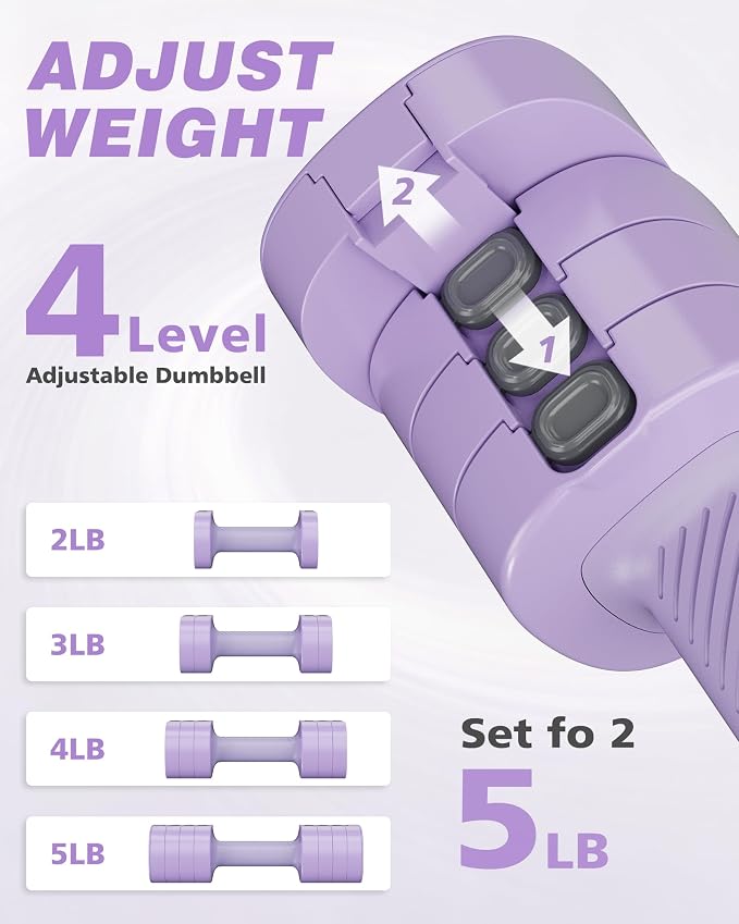 Rendpas Adjustable Dumbbell Set of 2, 10lb & 22lb Pairs (5lb/11lb Each) | Anti-Slip No-Roll Handle Weights, Bench Combo Option for Home Gym, Pilates & Strength Training