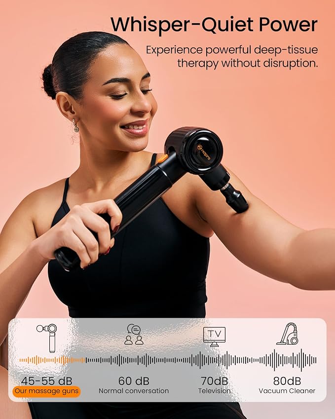 NAPRE Massage Gun with Heat,Massage Gun Deep Tissue with Extension Handle | Handheld Percussion Muscle Massager for Back Neck Pain Relief,3 Adjustable Angles,5 Speeds,6 Heads,Case,Black