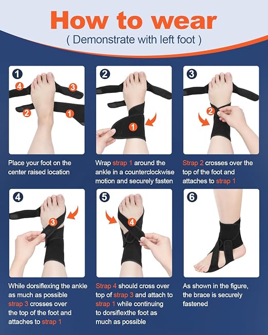 Foot Drop Brace Adjustable Foot Brace for Walking, Ankle Foot Orthosis Provide Foot Drop and Ankle Support, for Walking with Shoes, Socks, or Barefoot, for MS, TBI, Stroke, Use Day & Night, Includes a Massage Ball