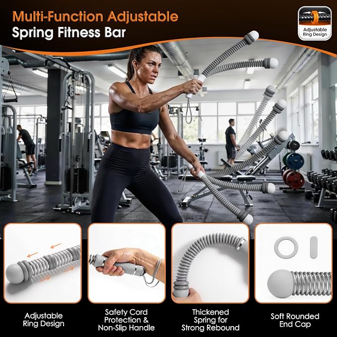 Ropeless Battle Rope Portable Cordless Weighted for Home Gym (Gray) | Adjustable sliding weights No anchor needed Non-slip grip & wrist strap Quiet HIIT at home Full-body cardio & strength