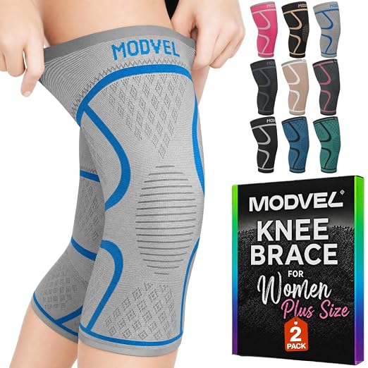 Modvel 2 Pack Knee Brace for Women - Knee Support for Walking, Knee Compression Sleeves for Pain Relief, Knee Sleeves for Women, Knee Brace for Sports, Workouts & Arthritis