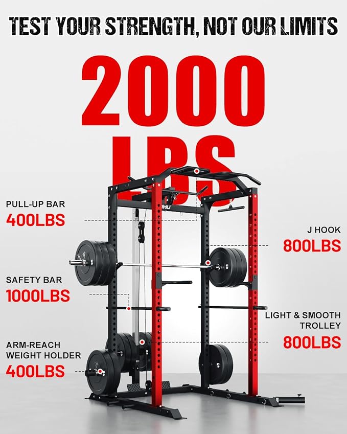 C1-V4 Power Cage, 2000LBS Squat Rack with LAT Pulldown, Multi-Function Weight Cage Strength Training Machine, Workout Cage with More Attachments for Home Gym Garage
