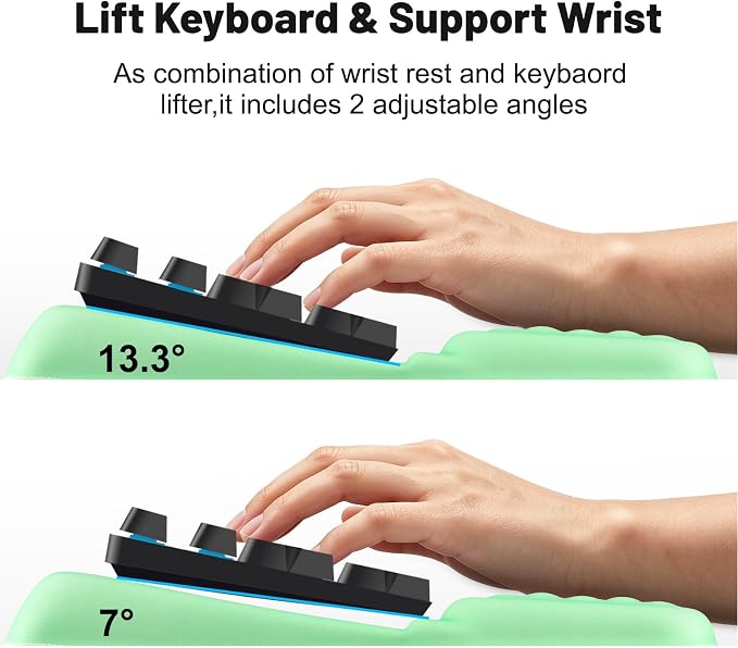 Keyboard Stand with Wrist Rest，Ergonomic Keyboard Riser Holder Lifter Tray | Green，Computer Wrist Support Pad，Ergonomic Keyboard stand for desk，Soft Memory Foam Desk Cushion，Non-Slip