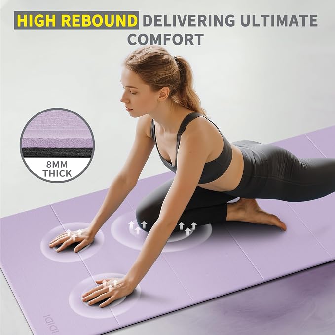Foldable Yoga Mat Extra Large 74"×31.5" | Double-Sided Non-Slip,Extra Wide Foldable Design,8mm Extra Thick,Exercise Mat for Home, Studio and Travel Use