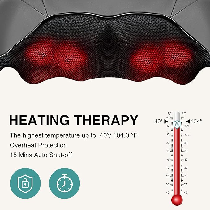 Nekteck Shiatsu Neck Massager with Heat for Pain Relief, Gray, NOT Cordless | 2026 Upgraded 3D Back Shoulder Kneading Massage Pillow, 3 Intensity Speeds Deep Tissue, Relaxation Gifts for Men Women