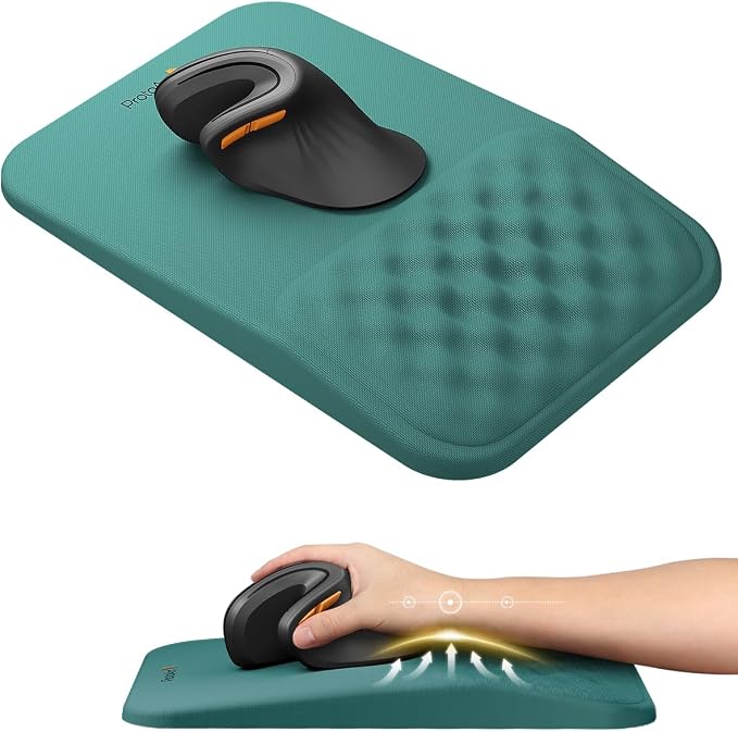 ProtoArc MP50 Ergonomic Mouse Pad with Wrist Support, Lycra Surface, Green | 8° slope & massage points, soft memory foam, Large 12x8 Inches, Non-slip base. Relieves wrist strain for office & home