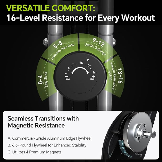 Foldable Exercise Bike for Small Apartments, Stationary Bikes for Home, Indoor Portable Cycling Bike with 16-Level Magnetic Resistance, 260LBS Capacity, 5.5 LBS Flywheel, for Small Space Workout 816