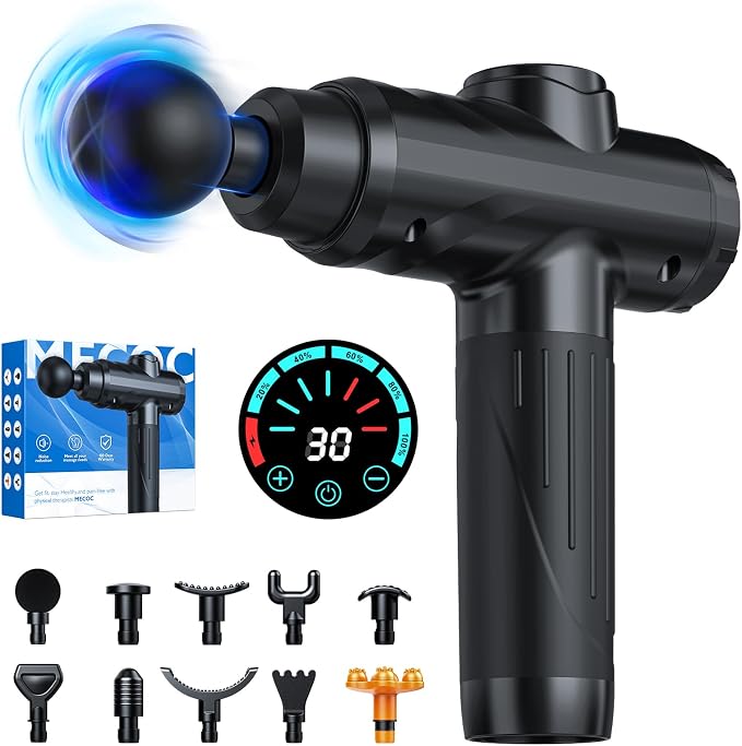 Massage Gun, Deep Tissue Percussion Massager for Pain Relief, Super Quiet Portable Body Relaxation Electric Muscle Massage Gun with 10 Attachment 30 Speed