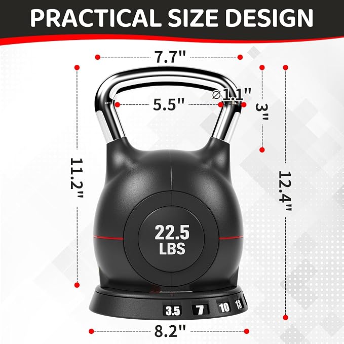 LIFERUN Adjustable Kettlebell Set with 7 Weight Levels, 22.5 lb or 44 lb | Quick-Change Weight Dial & Safety Lock, Space-Saving Design, Full-Body Workout & Cross-Training