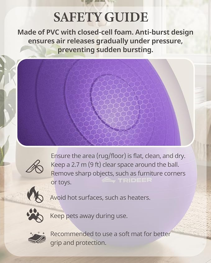 Trideer Yoga Ball for Exercise, Pilates, Core & Balance Training, Stability Ball for Pregnancy & Birthing Prep, Physical Therapy, Daily Stretching, Office Chair for Active Sitting, Quick Pump Included