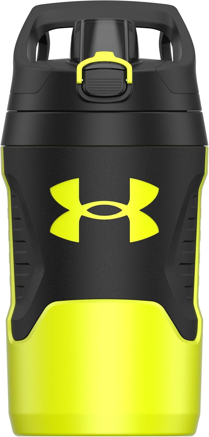 Under Armour 32 oz Insulated Water Bottles - Sports Water Jug with Fence Hook, Leak Resistant for Baseball, Football & More, 32 oz Insulated, Hi Vis Yellow/Black