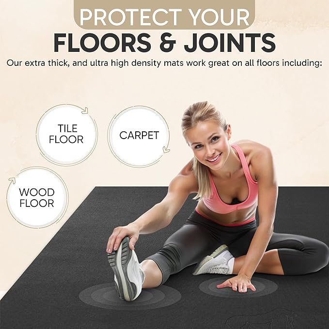 Gorilla Mats Large Exercise Mat – 6'x4', 7'x4', 7'x5', 8'x4', 10'x4' (1/4" Thick) – Ultra Durable Workout Mat for Home Gym Flooring – Non-Slip, Flat Fitness, Yoga & Weight Lifting Floor Mat