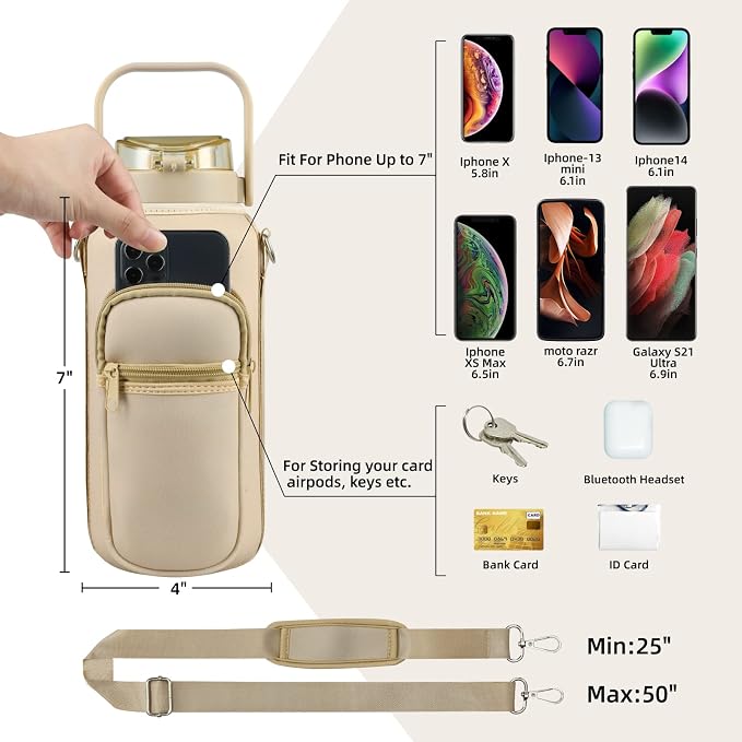 chunmo Half Gallon 64oz Glass Water Bottle with Straw and Storage Sleeve Motivational Water Bottle with Strap and Time to Drink 2L Leakproof Reusable Water Jug for Fitness Gym and Outdoors