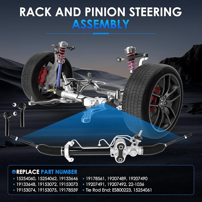 22-1036 Hydraulic Power Steering Rack and Pinion Fit for Chevrolet Silverado 1500, for GMC Sierra 1500 2007-2013 Automotive Replacement Rack & Pinion Assembly with Outer Tie Rod Ends