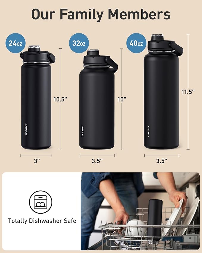 TOURIT 24 oz Insulated Stainless Steel Water Bottle, Blue Voilet | Double-wall vacuum thermal flask with top handle, leakproof & BPA-free design for sports, gym, hiking & travel use