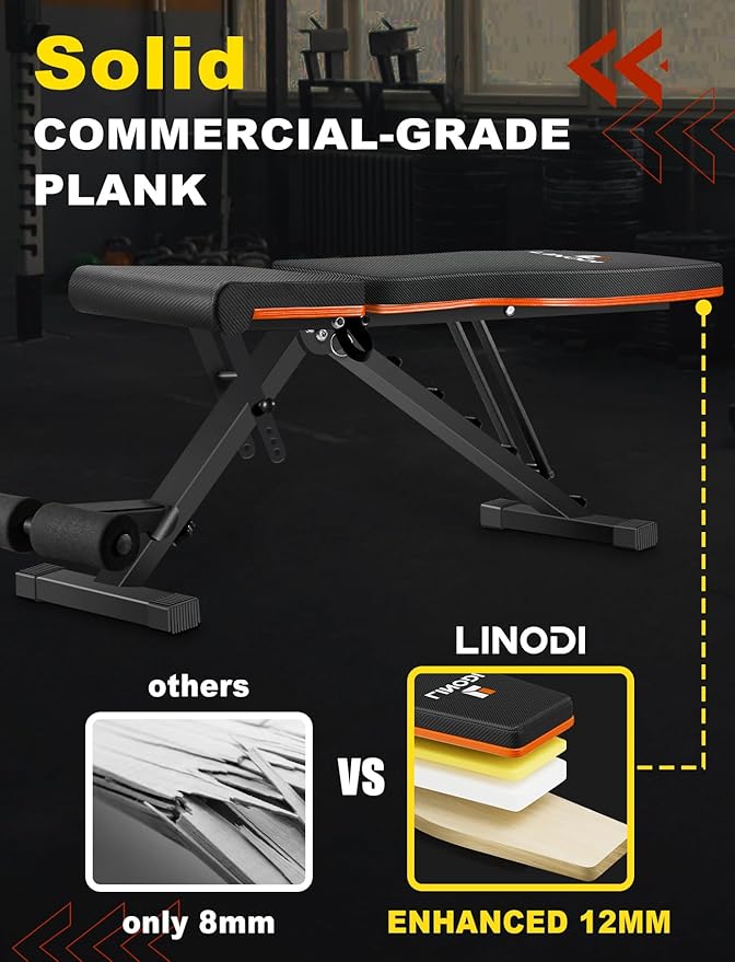 LINODI Adjustable Weight Bench for Home Gym & Full Body Workout | Foldable Incline Decline Flat Workout Bench for Full Body Strength Training, Dumbbell Press & Ab Exercises