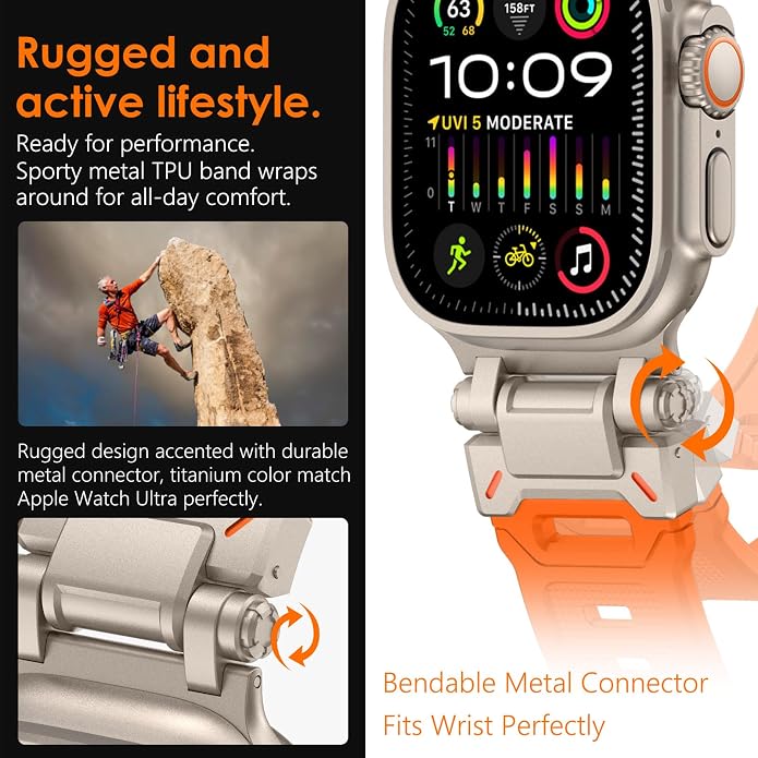 WINGLE FKM Rubber Bands for Apple Watch Band Ultra 3/2/1 Band Ultra 49mm Series 11 10 46mm 45mm 44mm 42mm SE 3/2/1 9 8 7 6 5 4 3 Men, Military Rugged Metal Connector Silicone Apple iWatch Sport Bands
