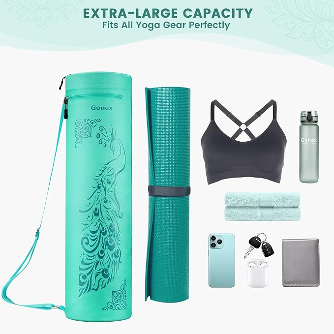 Gonex Yoga Mat Bag, Full-Zip Mat Carrier | 600D Oxford Fabric, Wet Pocket, Front Zip Pocket, Adjustable Strap, Fits Mats up to 26"