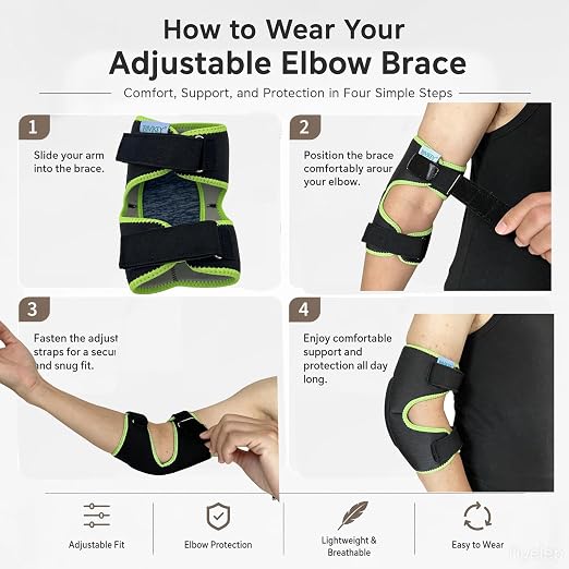 1 Pcs Elbow Pad Brace for Bursitis | Arm Sleeve Memory Foam Soft Support Adjustable Compression With for Olecranon Joint Pain Bursa Protection Unisex Black/Green