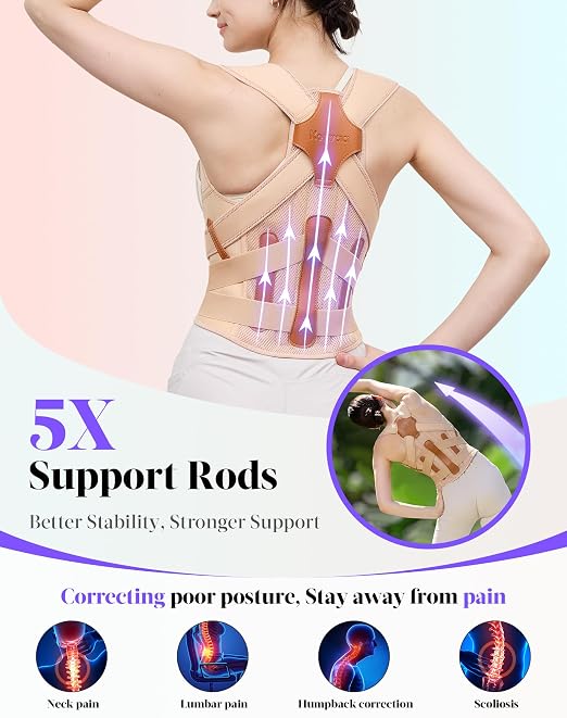 Posture Corrector for Women and Men, Full Back Support Brace, Adjustable Shoulder Straightener, Improving Posture, Relief Upper and Lower Back, Neck Pain, Beige, Small