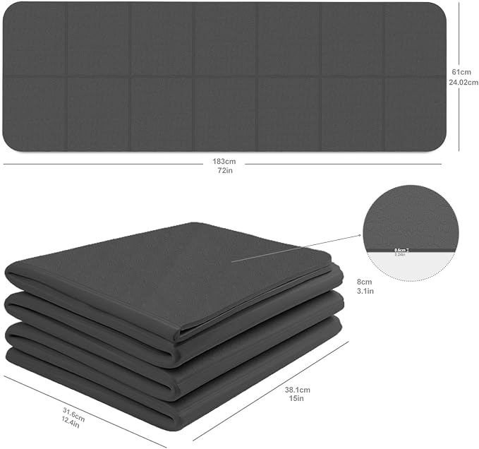 Foldable Yoga Mat with Resistance Band & Sliding Discs, 0.24" Thick Eco-Friendly TPE Non-Slip Workout Mat, Portable for Yoga, Pilates, Home Gym & Travel (72." x 24" x 0.24")
