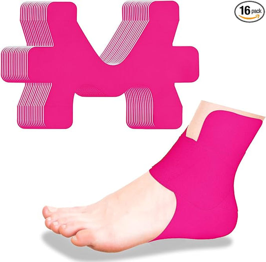 16 Pcs Precut Kinesiology Tape for Ankle Cotton Breathable Elastic Athletic Tape Pain Relief Minimize Ankle Sprain Provides Support and Stability for Ligament and Muscle Marathon Use(Pink)