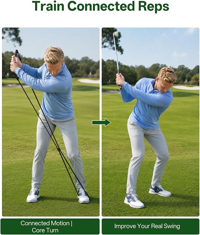 BoomBa Golf Swing Resistance Band Trainer, Golf Warm-Up and Strength Training Aid with Grip Handle, Swing Path Muscle Memory Practice Tool for Core, Wrist and Arm Exercises, Right Hand Only