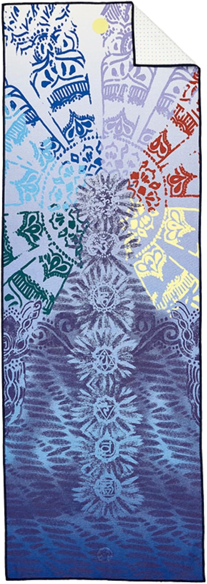 Manduka Yogitoes Hot Yoga Mat Towel - 71" | Moisture Activated Grip | Patented Silicone Nubs | Highly Absorbent, Durable & Easy Care | Made from Recycled Materials | 71 x 24 Inches | Chakra Print Blue