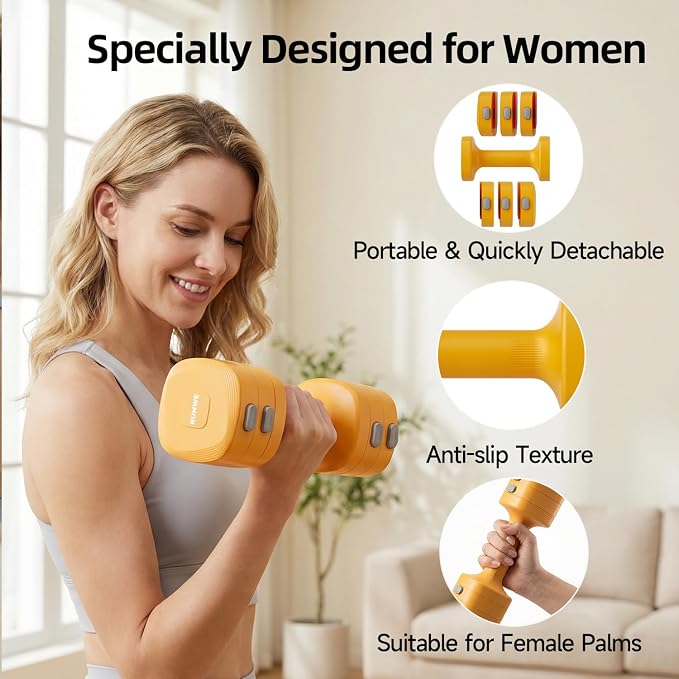Lightweight Adjustable Dumbbell Kettlebell Set - 4 in 1 Free Weight Set with Kettlebell Grip Converter, Each 2.2 3.3 4.4 5.5lb Quick Change Weight Women Dumbbell Set for Small Spaces Home Gym