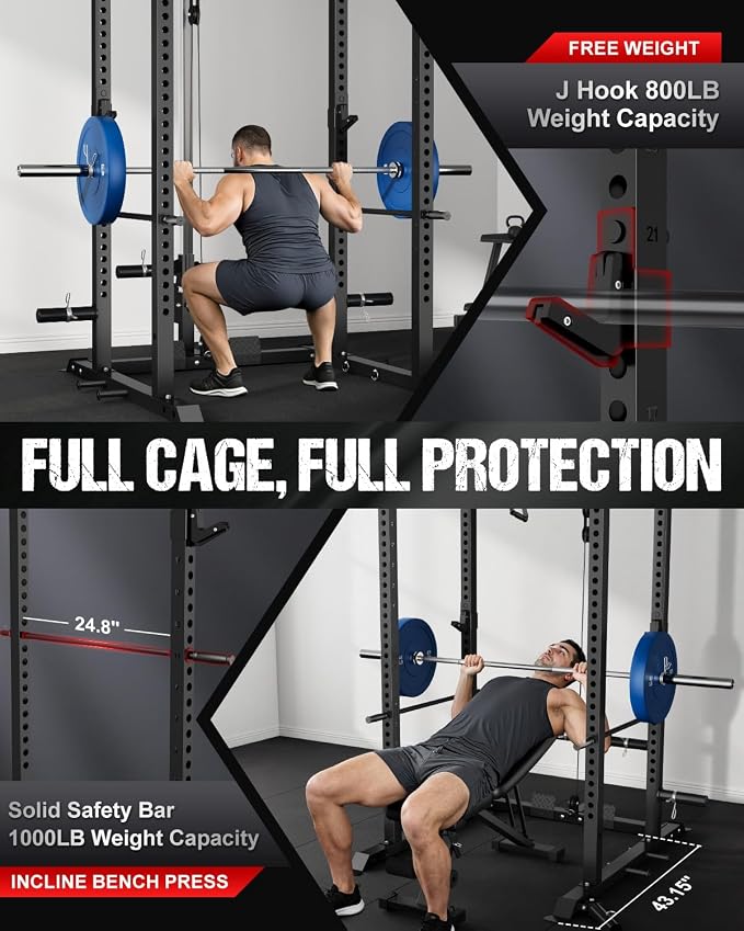 C1-V4 Power Cage, 2000LBS Squat Rack with LAT Pulldown, Multi-Function Weight Cage Strength Training Machine, Workout Cage with More Attachments for Home Gym Garage